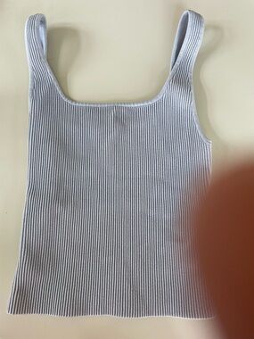 Babaton Light Blue Ribbed Square-Neck Tank